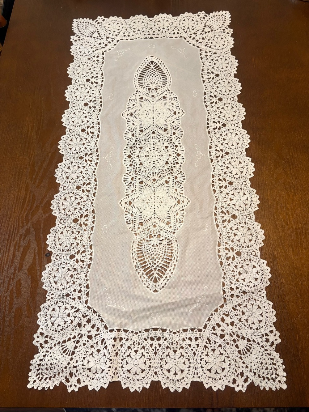 White Crochet Lace Table Runner - Elegant Home Dining Accent